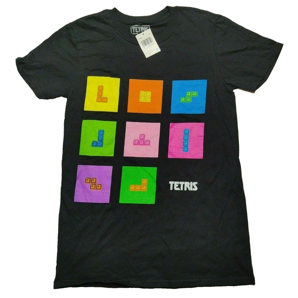 TETRIS Tetris Blocks Black Cotton T-Shirt - Men Small NEW